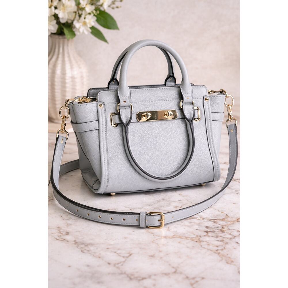 NWT NAWO gray leather small crossbody convertible satchel purse w/gold hardware